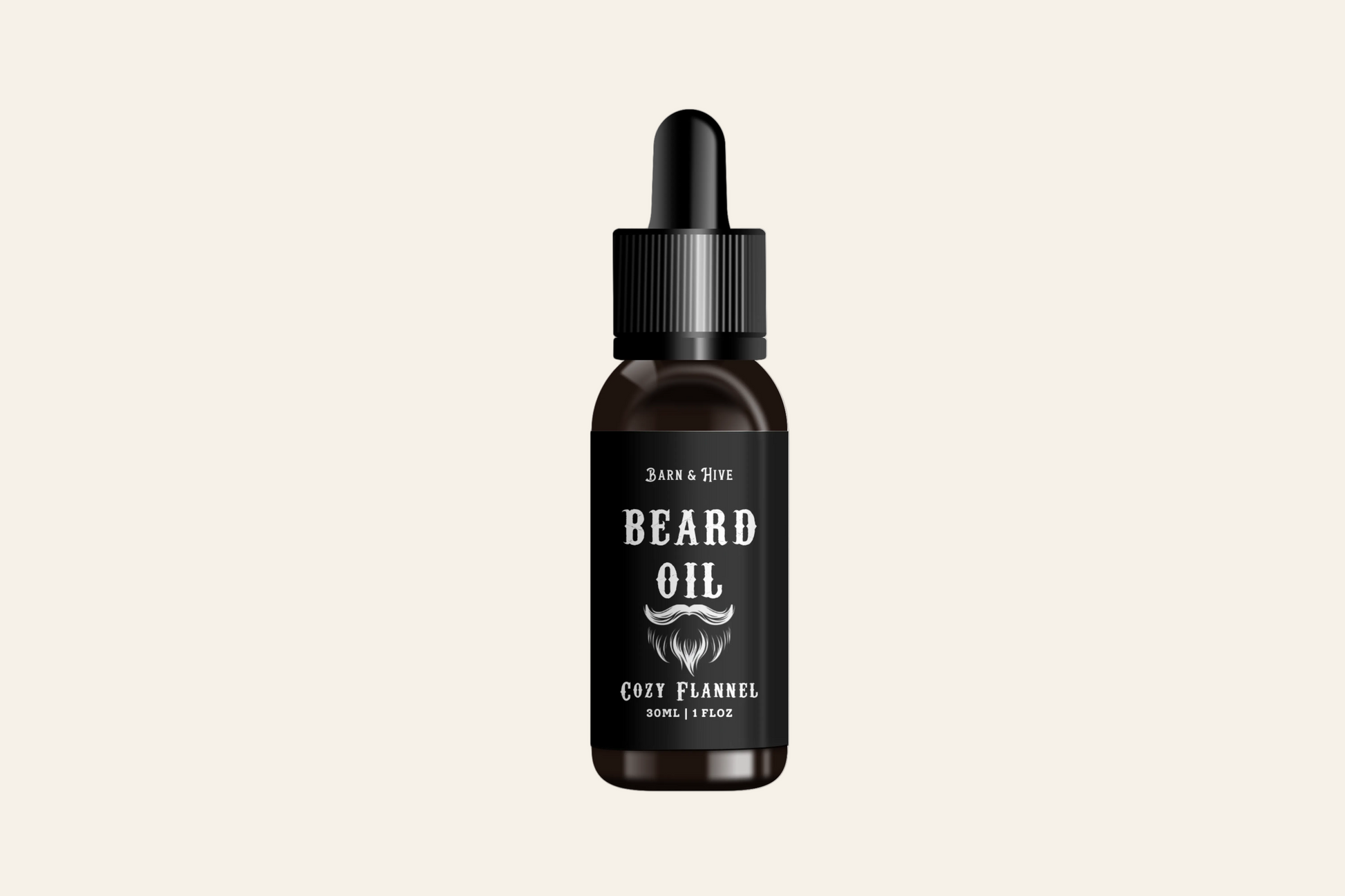 Bottle of beard oil with a dropper on a white background