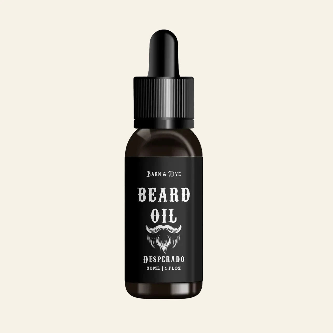 Bottle of beard oil with a dropper on a white background