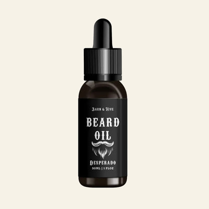 Bottle of beard oil with a dropper on a white background