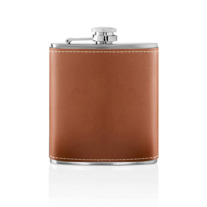 Stainless Brown Leather Flask Set - MillerCandleCo.