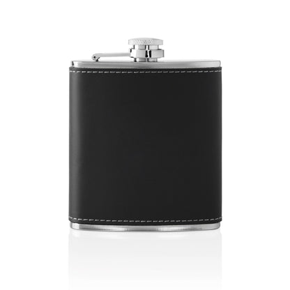 Stainless Black Leather Flask Set - MillerCandleCo.