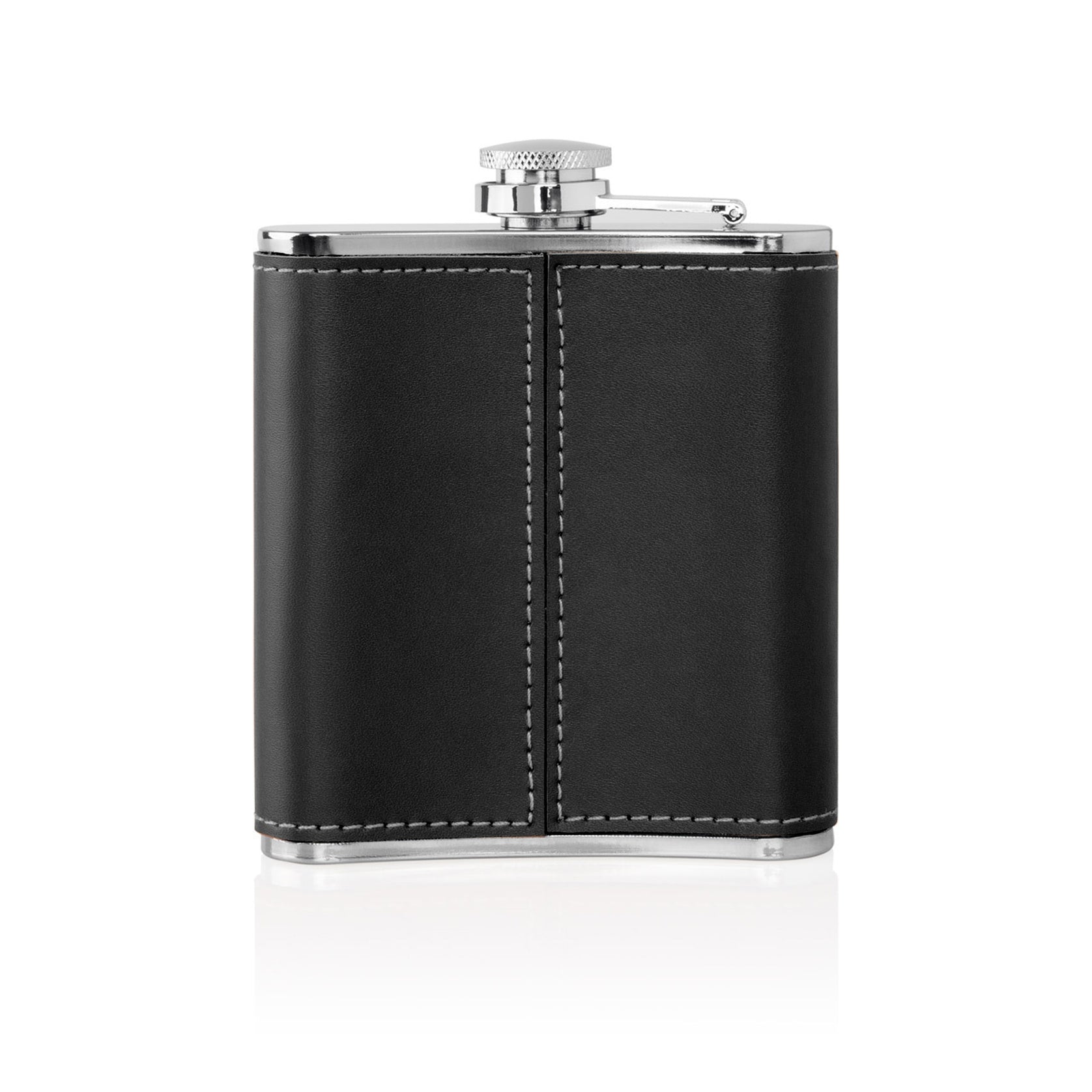 Stainless Black Leather Flask Set - MillerCandleCo.