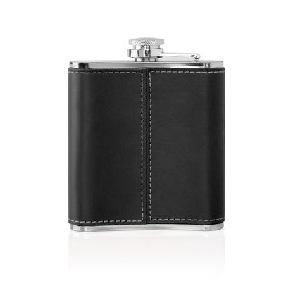 Stainless Black Leather Flask Set - MillerCandleCo.